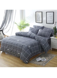 اشتري 4-Piece Geometric Design Duvet Cover Set Cotton Grey 200x230cm في السعودية