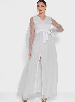 Buy Dobby Sheer Sleeve A-Line Dress in UAE