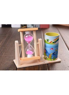 اشتري Wooden Pencils Holder with Decor Hourglass for Office Home Desk Shelf Pen, Stationery Decoration Cartoon Pattern Ornament (Type-F) في الامارات