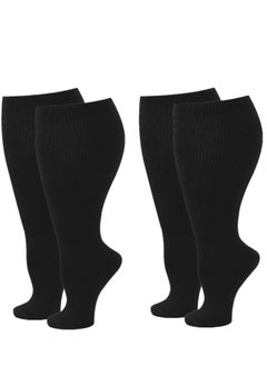 اشتري Wide Calf Compression Socks for Women Men, 2 Pairs Plus Size Extra Large Size Support Socks Stockings Reduces Swelling & Pain for Nurses Running Pregnant Travel Flight 20-25 mmHg（XL） في الامارات