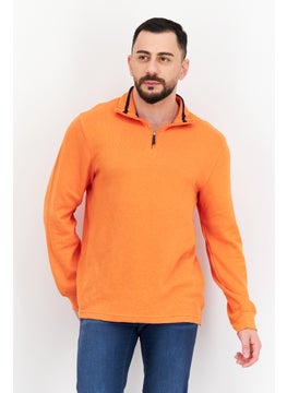 Buy Men High Neck Ribbed Long Sleeves Sweatshirt, Orange in Saudi Arabia