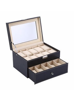 Buy 20 Slot Watch Box With Secure Lock  2 Tier PU Leather Watch Organizer Box With Glass Lid in Saudi Arabia