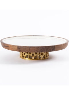 Buy Damask Large Wooden Serving Dish, White & Gold - 30 cm in UAE