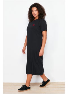 Buy Black Embroidery Detailed Knitted T-shirt Dress TBBSS24AH00084 in Egypt