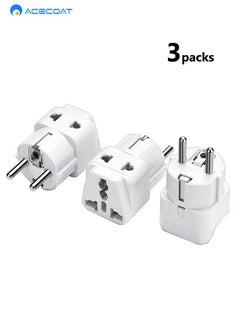 Buy 3-Pack Multifunction Grounded EU Plug Adapter with Global Universal Jack-3 Pin to 2 Pin Portable Socket Converter for World Travel/Business Trip/Abroad-Safe Charging for US/AU/UK/Germany/France,White in Saudi Arabia
