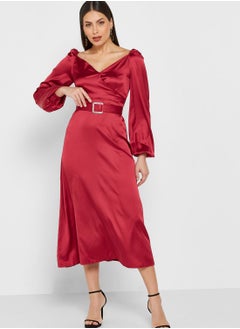 Buy Puff Sleeve Satin Dress in Saudi Arabia