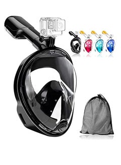 Buy SportQ 180 Degree Full Face Snorkeling Mask with Detachable Camera Holder, Anti-fouling, Adjustable Head Straps, Professional Snorkeling Set for Adults and Youth Black S/M in Egypt