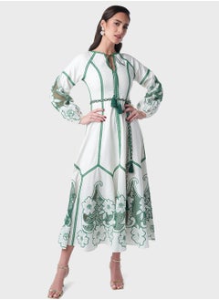 Buy Contrast Schiffli Paneled Dress in UAE