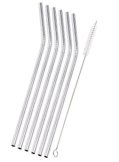 Buy 6-Piece Stainless Steel Drinking Straw Set Silver in Egypt