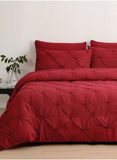 Buy King size comforter set, 6 piece fitted bedding set pintuck pleated, red color. in UAE