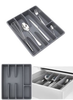 اشتري 1 Piece Kitchen Drawer Cutlery Organizer Tray - 5 Slot Cutlery Holder 31*26 Cm- Gray في مصر