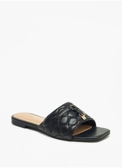 اشتري Textured Slip-On Sandals with Metal Accent في السعودية