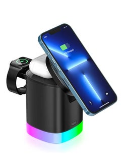 اشتري Wireless Charger Folding 3 in 1 Magnetic Fast Charging Station with Lamp for Apple Model T15 Black في الامارات