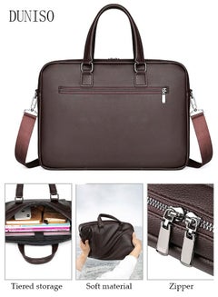 اشتري 15.6 Inch Laptop Bag Lightweight PU Computer Bag Travel Business Briefcase Water Resistance Shoulder Messenger Bag for Men and Women Work Office في الامارات
