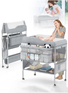 Buy Baby Diaper Changing Table, Foldable Infant Diaper Station with Wheels, Nursery Organizer for Newborns, Babies Dresser Changing Table with Storage Rack, Strengthen Structure and 3 Adjustable Heights in UAE