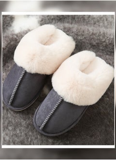 اشتري Men Winter Flat Bedroom Slippers Memory Foam Slippers Fluffy Slippers Warm Soft House Slippers for Men Non-Slip Indoor Outdoor Dark Grey في السعودية