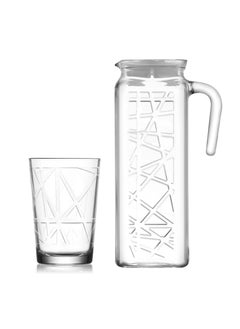 Buy 7 Pieces Line Beverage Set 1200 Ml Jug And 6 Pieces 205 Ml Tumbler - Clear in UAE