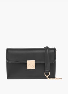 اشتري Solid Crossbody Bag with Chain Strap and Flap Closure في الامارات