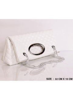 Buy Classic White Leather Women's handbag with adjustable silver metal handle in Egypt