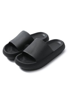 اشتري Solid Color Thick Soled Casual Slippers Bathroom Indoor Outdoor Non Slip Slippers Open Toe Black في السعودية