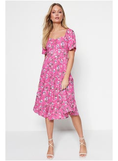 Buy Pink Floral Print A-line Balloon Sleeve Midi Woven Dress TWOSS20EL2323 in Egypt