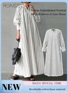 Buy Womens Cotton And Linen Shirt Dress Casual Loose Blouse Dress Solid Color Maxi Dresses Button Open And Close Dress in Saudi Arabia