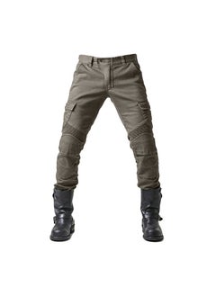 اشتري Riding Jeans Motorcycle Drop-resistant Protective Breathable Wear-resistant Four Seasons Workwear Pants for Men Army Green في السعودية