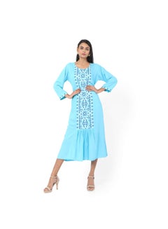 Buy SHORT LIGHT BLUE COLOUR CASUAL STYLE PRINTED ARABIC KAFTAN JALABIYA DRESS in Saudi Arabia