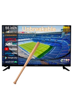 Buy 55 Inch | Frameless | Break-Resistant | Full HD | Smart LED TV | Built-in DVB-T2/S2 Receiver | Android 14 | Multilanguage OSD | WiFi | Shahid | Netflix | Amazon Prime | YouTube | Free Wall Mount | MG55V030FSBT2B-14 | Magic World in UAE