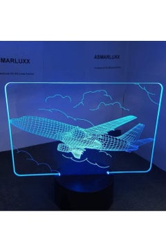 اشتري Airplane 7 Colors Changing Night Light 3D Led Aviation Modeling Touch Button USB Airplane Table Lamp Home Decor Lighting For Gifts في الامارات