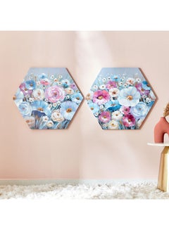 Buy Aaron 2-Piece Floral Hand Painted Hexagonal Canvas Wall Art Set 70x61x2.5 cm in Saudi Arabia