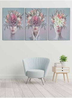 Buy Set Of 3 Framed Canvas Wall Arts Stretched Over Wooden Frame Women With Flower Abstract Paintings For Home Living Room Office Decor in Saudi Arabia