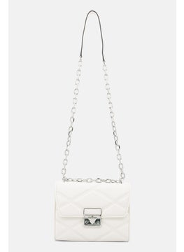 Buy Women Quilted Cross Body Bag 18 H x 24 L x 8 W cm, Off White in UAE