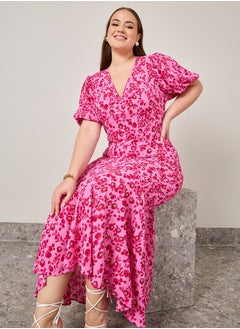 Buy Fluted Hem Floral Maxi Dress in Saudi Arabia