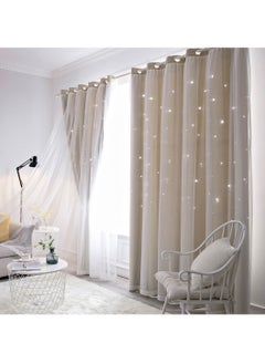 Buy 2 Panels Double Layer Star Cut Out Aesthetic Blackout Grommet Curtains 1.32*2.44m Beige in Saudi Arabia