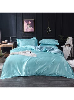 Buy King Size Pure Silk Bed Sheet Set 4 Pieces Soft and Breathable Luxury Bed Sheet Set Includes 1 Quilt Cover 1 Bed Sheet and 2 Pillow Cases Solid Color (Light Blue, 230x250 cm) in UAE