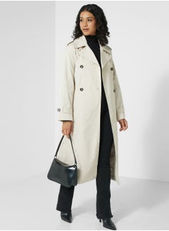 Buy Belted Button Detail Longline Coat in Saudi Arabia