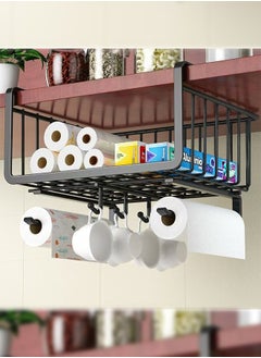 Buy 1Pcs Hanging Kitchen Under Shelf Storage Organizer Basket For Cabinet Add-on Space Rack Slide-In Wire Baskets For Laundry Pantry Desk Bookshelf Black in UAE