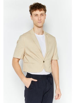 Buy Men Regular Fit Textured Short Sleeve Blazer, Tan in UAE