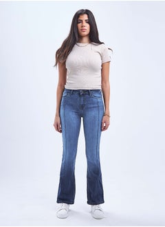 Buy High-Waist Degrade Dark Wash Pintuck Flare Jeans in Egypt