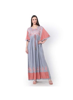 اشتري EMBROIDERED LONG VISCOSE STYLISH GREY ARABIC JALABIYA DRESS في الامارات