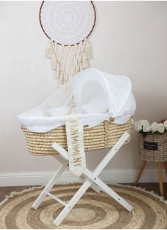 اشتري Moses basket cradle with foldable wooden stand white color في السعودية