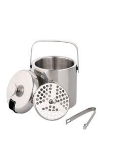 Buy Stainless steel Ice Bucket Ice Cube Container Double Walled 1.3 Liter Ice Container with Tongs and Lid Ice Container in UAE