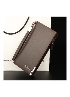 Buy Men's Multifunction Clutch Purse PU Leather Long Triflod Wallet Zipper Multi-card Holder Cash Organizer with Portable Rope Coffee in UAE