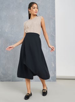 Buy Solid Wrap Front Skirt with Elasticated Waistband in Saudi Arabia