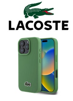 Buy IPhone 16 Pro cover, supports wireless charging, MagSafe, with original logo and faux leather design approved by the global brand Lacoste. From CG Mobile. Green in Saudi Arabia