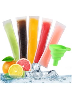 اشتري 100pcs Disposable Ice Popsicle Mold Bags With A Funnel, BPA Free Freezer Tubes With Zip Seals, For Healthy Snacks, Yogurt Sticks, Juice & Fruit Smoothies, Ice Can في السعودية