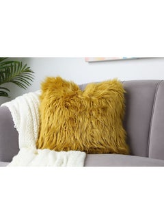 Buy Mongolian Faux Fur Filled Cushion 45x45cm Yellow in UAE