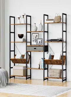 Buy 4 Tier Multifunction Storage Adjustable Rustic Industrial Style Book Shelves Modern Tall Bookcase Display Furniture for Bedroom Living Room and Home Office in Saudi Arabia