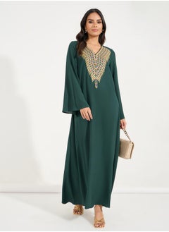 Buy Embroidered V Neck Jalabiya in Saudi Arabia